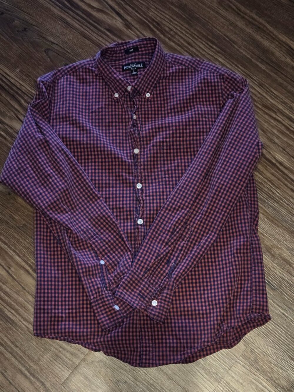 J.Crew Mercantile Men’s Slim Red Navy Gingham Button Down Shirt L